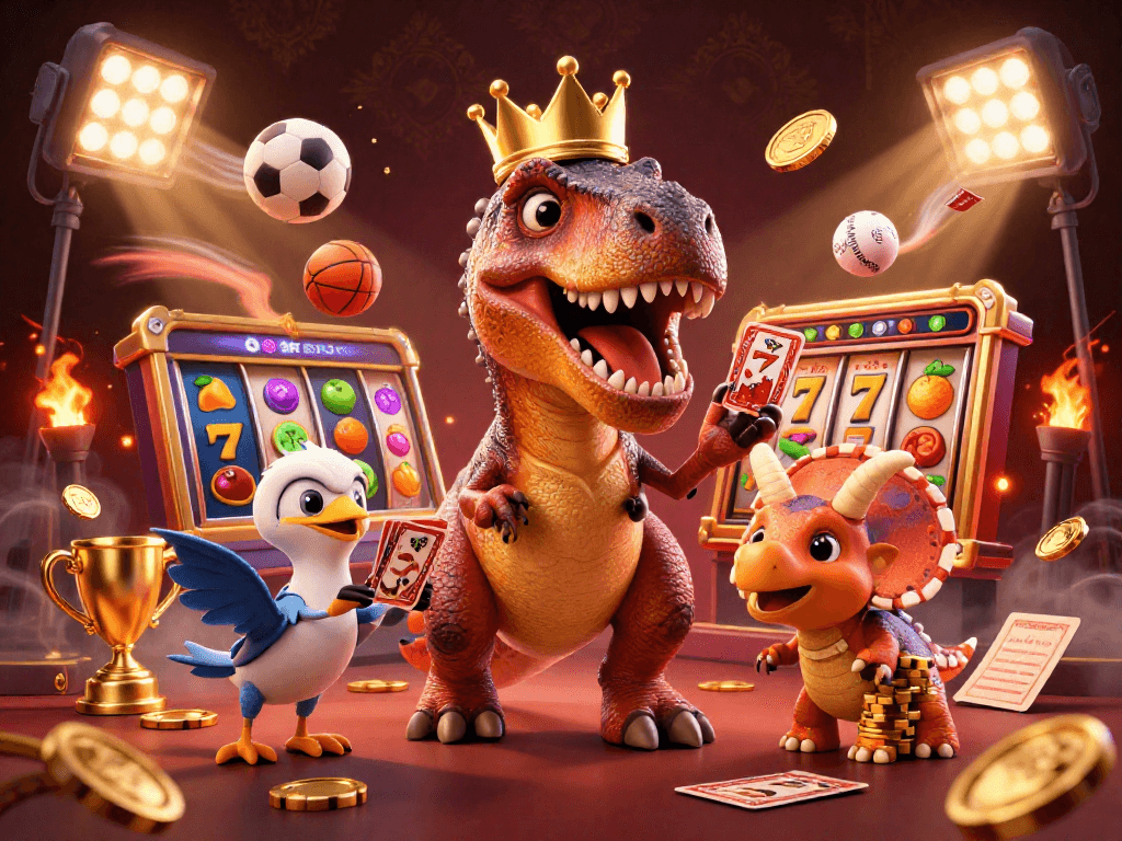Engage with the vibrant scene of gái gọi sài gòn as a T-Rex plays cards in a casino dynamic setting.