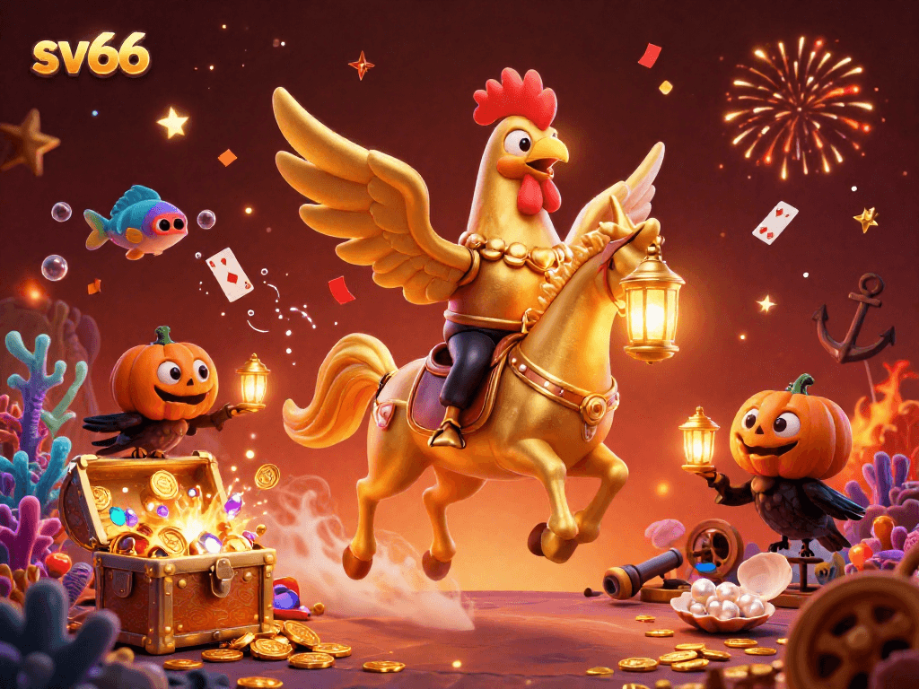 Engage in thrilling gameplay at sv66 with a magical golden rooster in a spectacular casino setting.