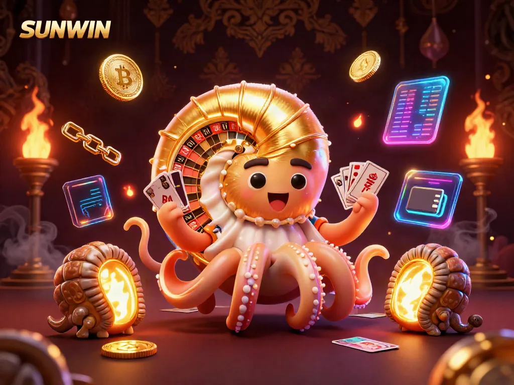Experience SUNWIN's immersive casino gaming atmosphere with vibrant 3D characters and elements.