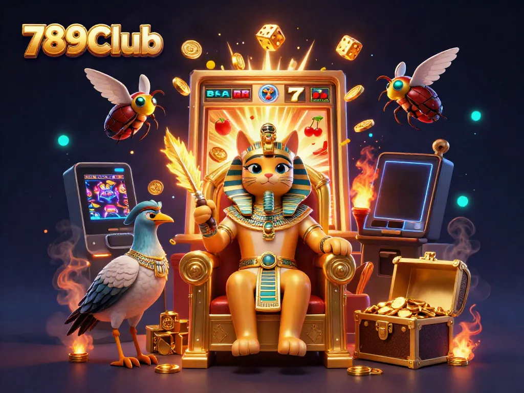 Experience the excitement of 789Club with vibrant 3D visuals showcasing jackpot slots and captivating characters.