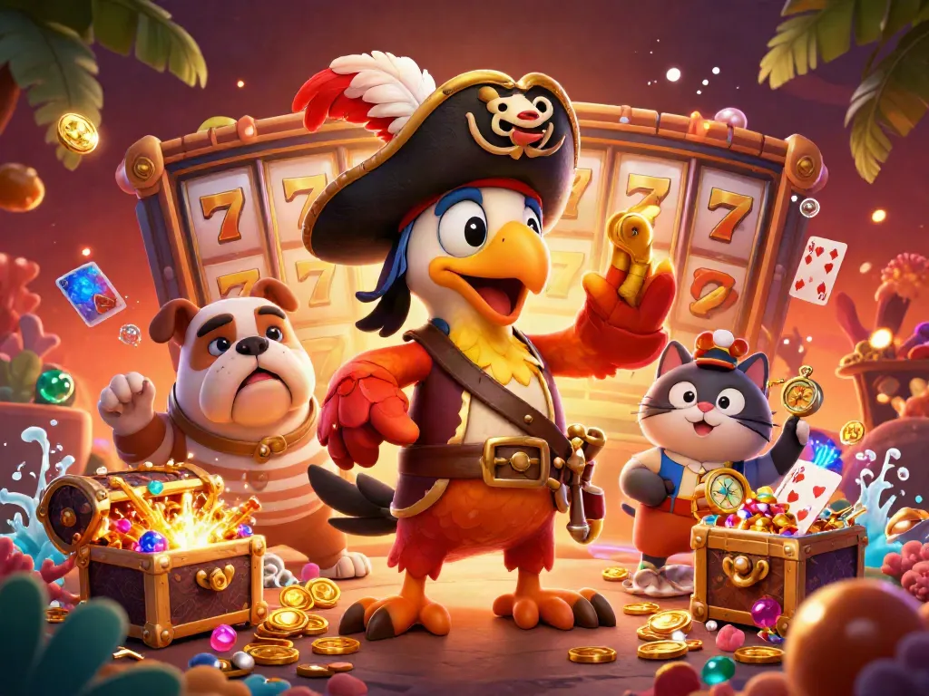 Engage in thrilling gameplay at SUNWIN with pirate characters and casino elements exploding with excitement.