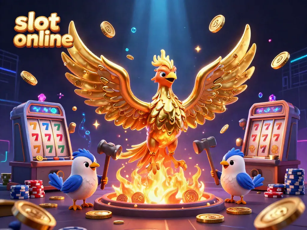 Experience the thrill of slot online with a golden phoenix and coins, embodying the excitement of casino gaming.