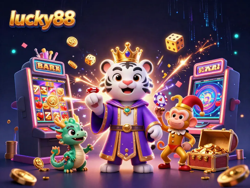 Experience the thrilling gameplay at lucky88 with a vibrant casino atmosphere, featuring characters and mesmerizing slot machines.