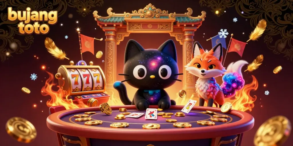 Experience the excitement of bujang toto with a cosmic casino scene featuring a black hole cat and nebula fox.
