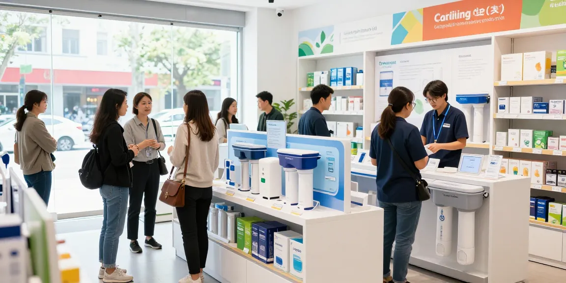 Shopper exploring high-quality water filtration products at https://www.ebbfilter.com/shop in a vibrant retail environment.