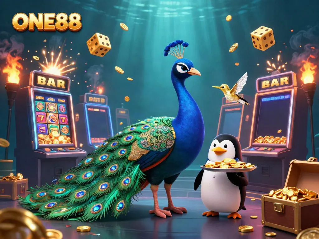 Experience the vibrant energy of ONE88 with character-filled 3D casino illustration and dynamic gambling elements.