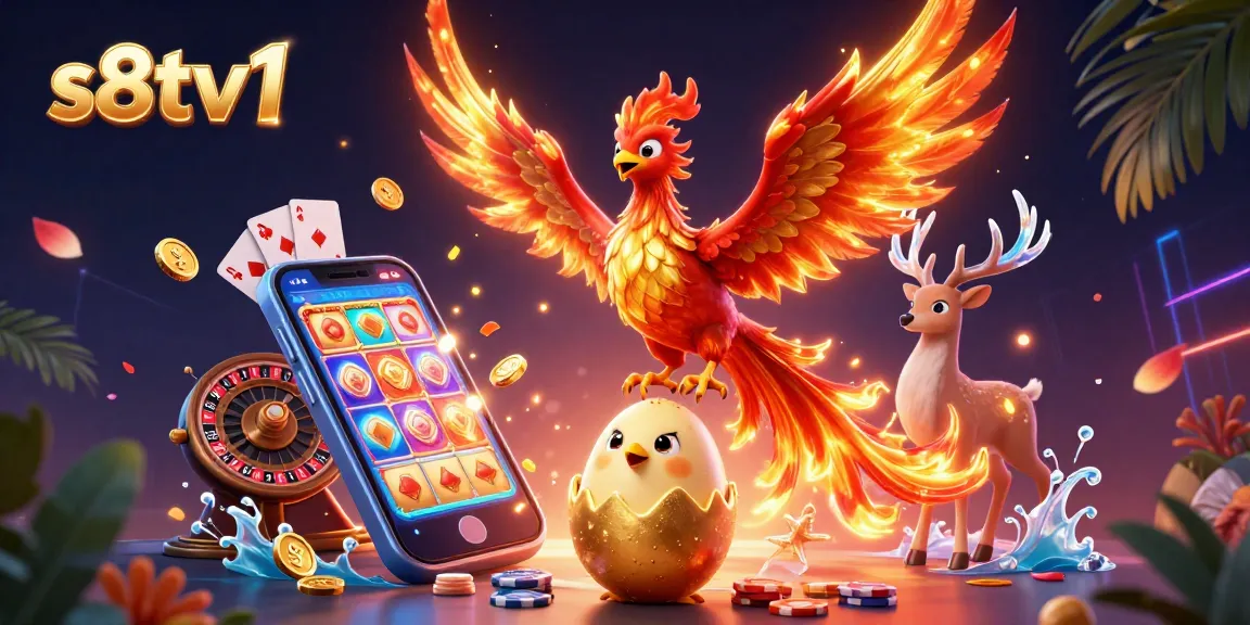 Witness how s8tv1 elevates your gaming with an enchanting fire phoenix, slot games, and vibrant casino elements.