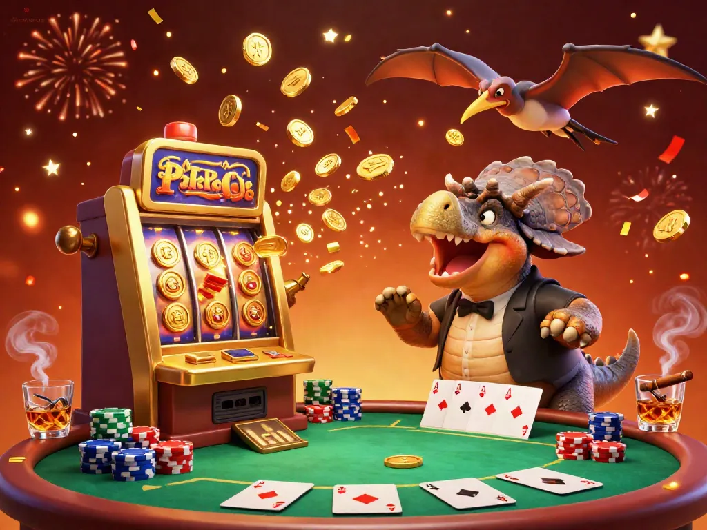 Permainan jackpot di situs slot gacor dengan dinosaurus dan koin berlimpah.