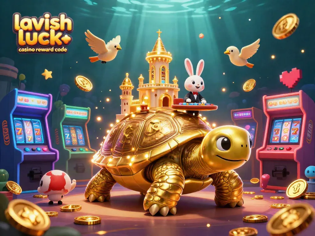 Experience the excitement of the lavish luck casino reward code with colorful 3D gaming elements and characters.