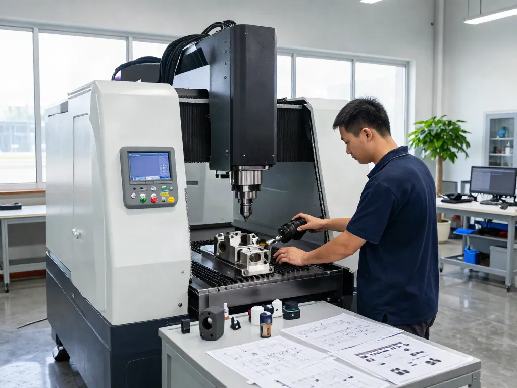 leading aerospace cnc parts manufacturers operating precision CNC milling machines in a high-tech workshop