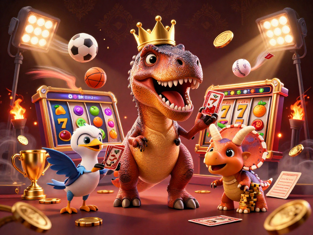 Engage with the vibrant scene of gái gọi sài gòn as a T-Rex plays cards in a casino dynamic setting.