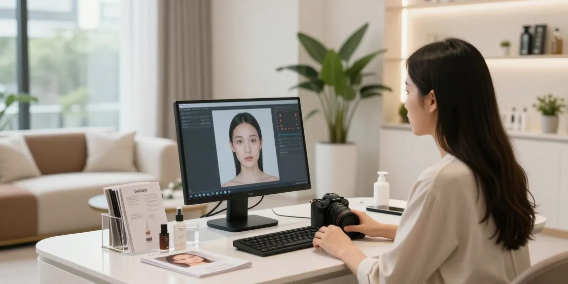 ClinicEvo cheaper than QOVES showcased in a modern beauty consulting environment with a focus on personalized facial analysis.
