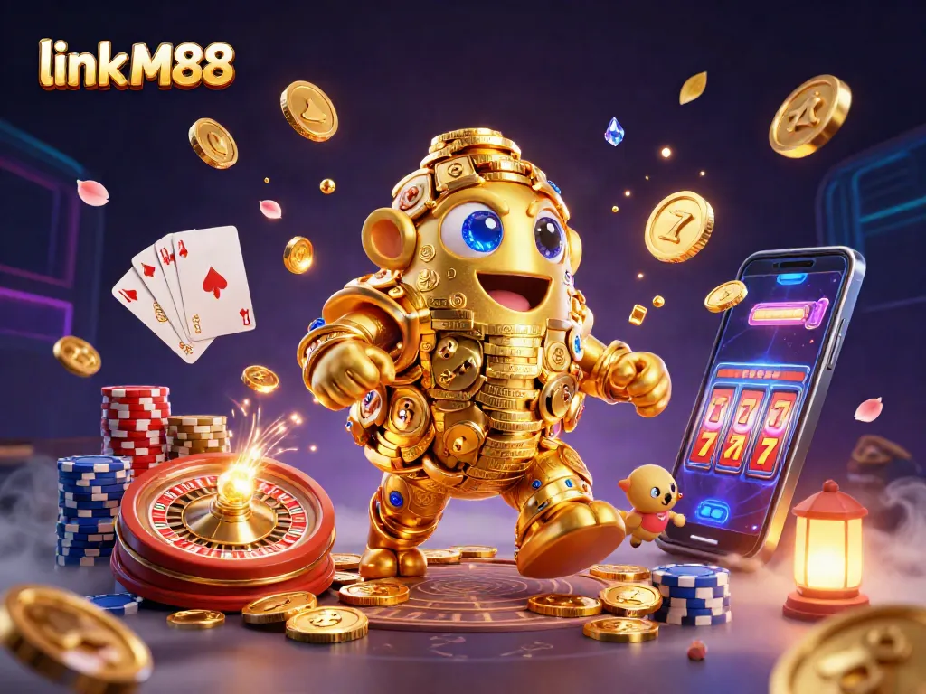 Spin to win at link M88 with vibrant casino elements and golden treasures!