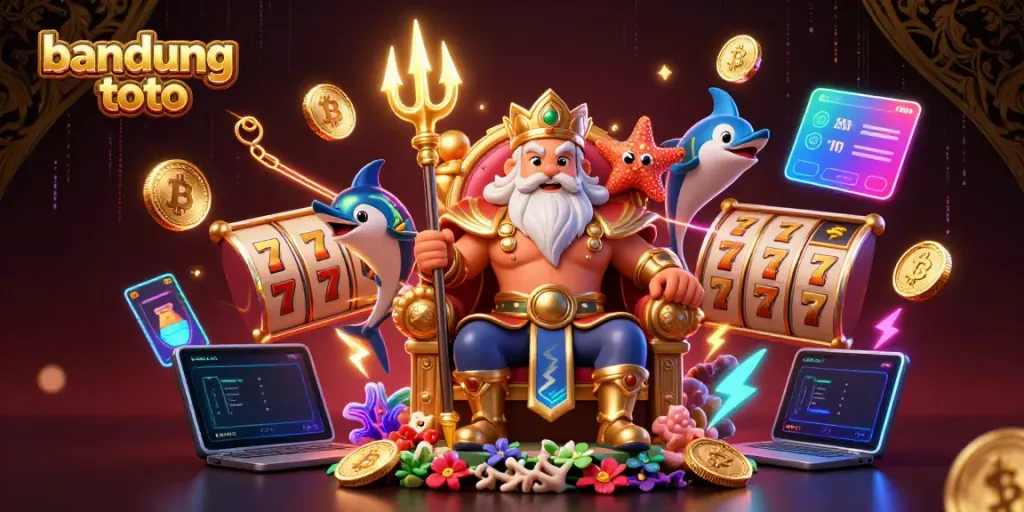 Experience thrilling slots with bandung toto, featuring sea king Neptune and vibrant casino elements.