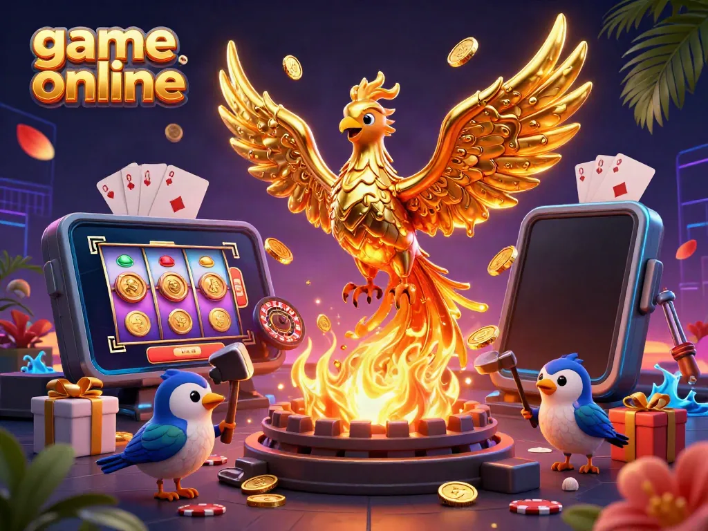 Experience thrilling game online action with a molten metal phoenix and vibrant casino elements.