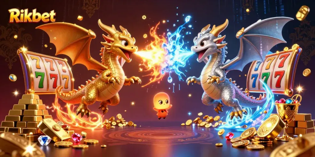 Engage in thrilling action with Rikbet's animated casino scene showcasing lively dragons and jackpot features.