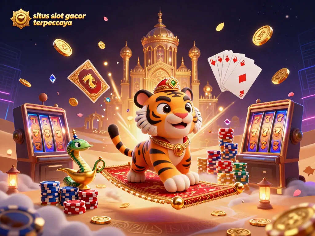 Experience situs slot gacor terpercaya with a vibrant 3D illustration of an Arabian-themed casino adventure.