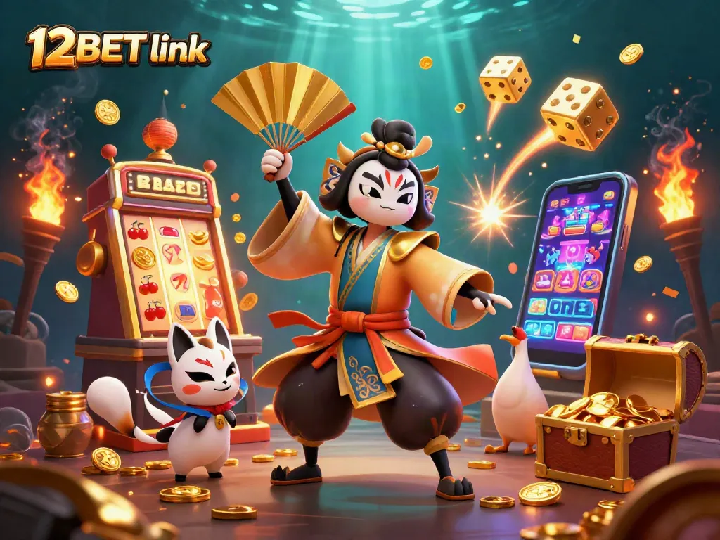 Experience the excitement of gaming with the 12BET link in this vibrant 3D casino illustration.
