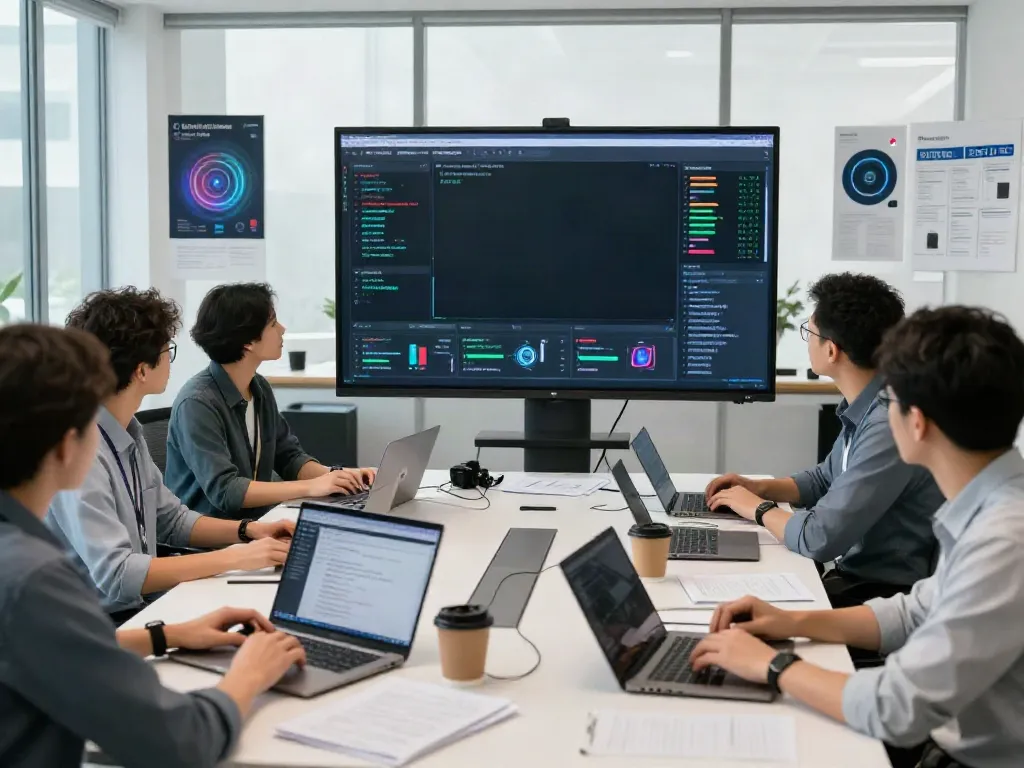 AI Token Economy collaboration scene showcasing team analyzing AI infrastructure metrics.