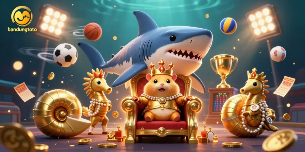 Engage in bandungtoto action with the golden hamster king amidst dynamic sports-themed elements.