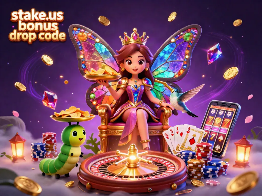 Claim bonuses with the stake.us bonus drop code at a vibrant casino scene filled with excitement.