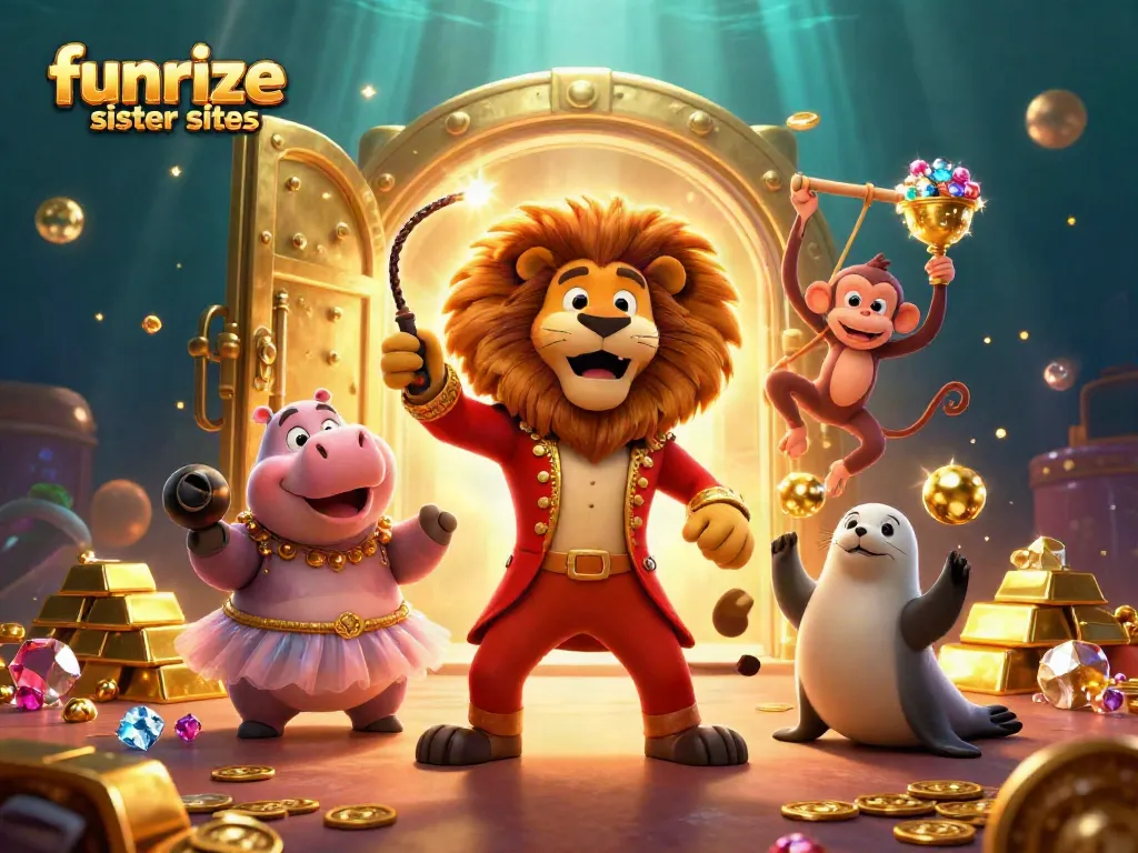 Explore funrize sister sites with vibrant characters and rich casino elements in this engaging 3D scene.