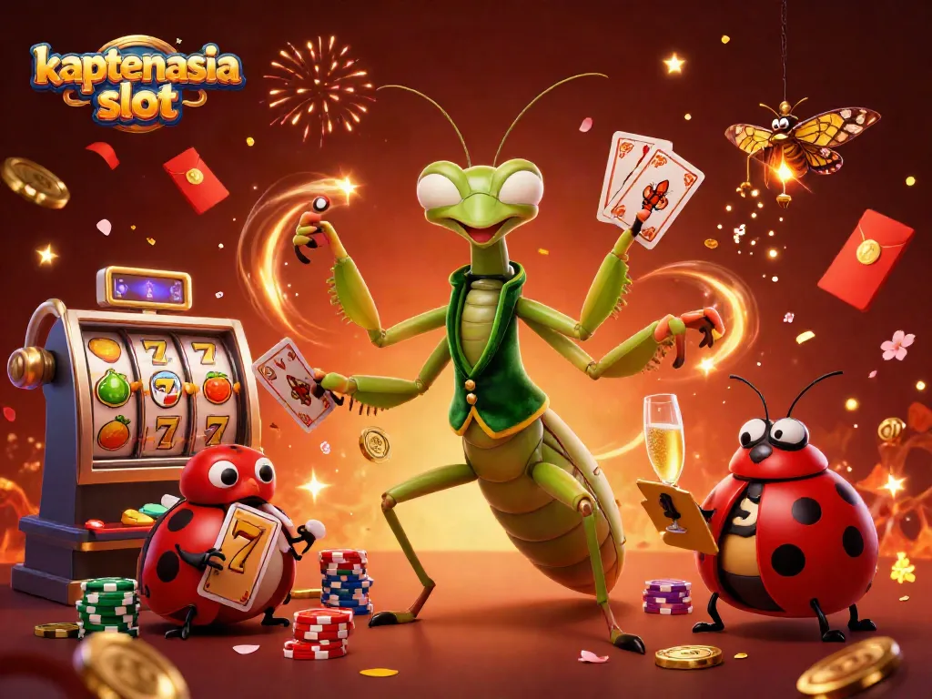 Menangkan besar di kaptenasia slot dengan ilustrasi kasino penuh warna dan karakter unik.