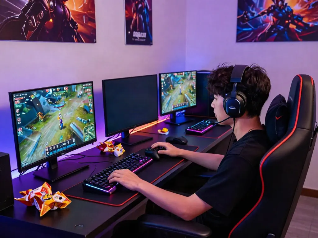 Player engaging with the QQMacan platform in an immersive gaming setup.