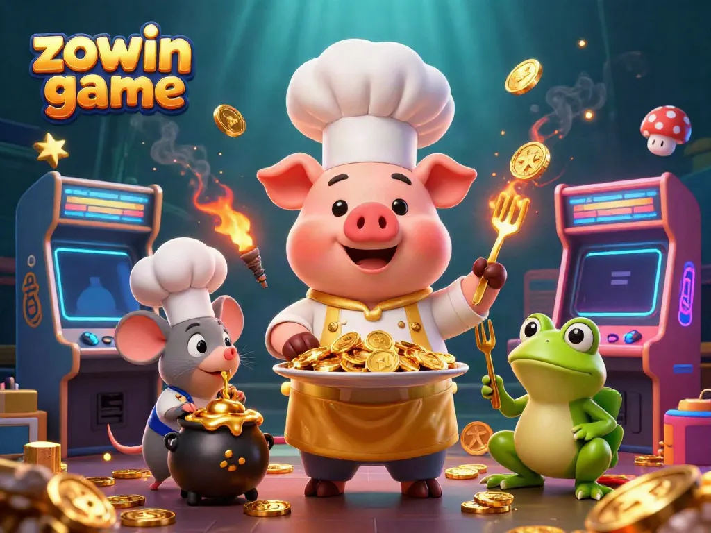 Experience the excitement of the zowin game with gold coins, vibrant game elements, and casino-themed characters.