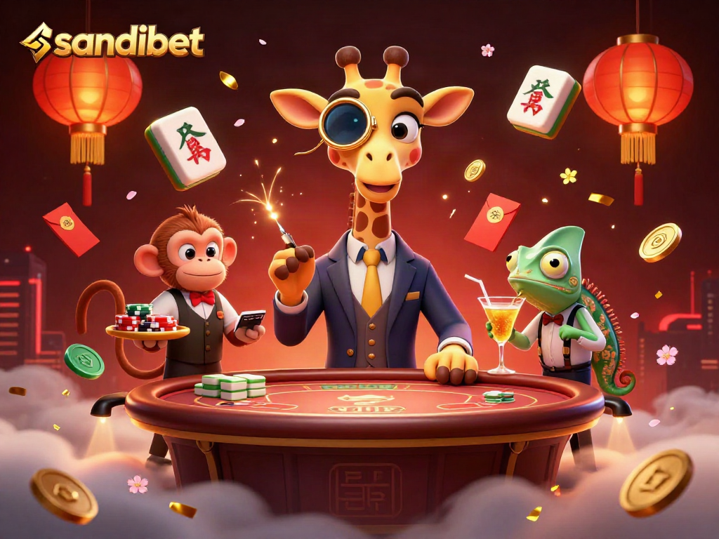 Experience the thrills of sandibet with a high-roller giraffe and vibrant casino elements.