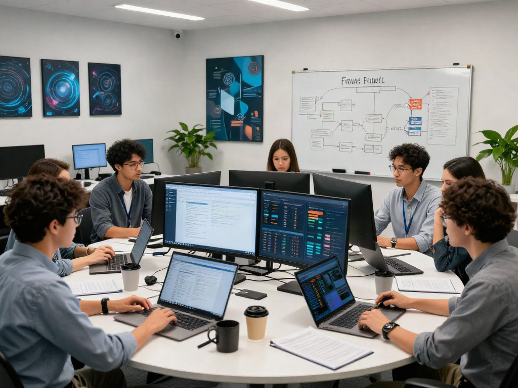 Collaboration in a cybersecurity workspace showcasing document fraud detection solution analysis.