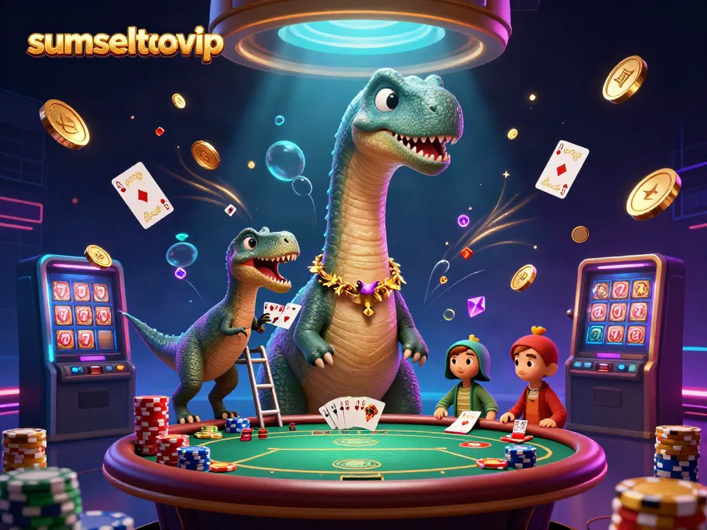 Experience thrilling moments at sumseltotovip with our lively 3D casino scene depicting winning card games.