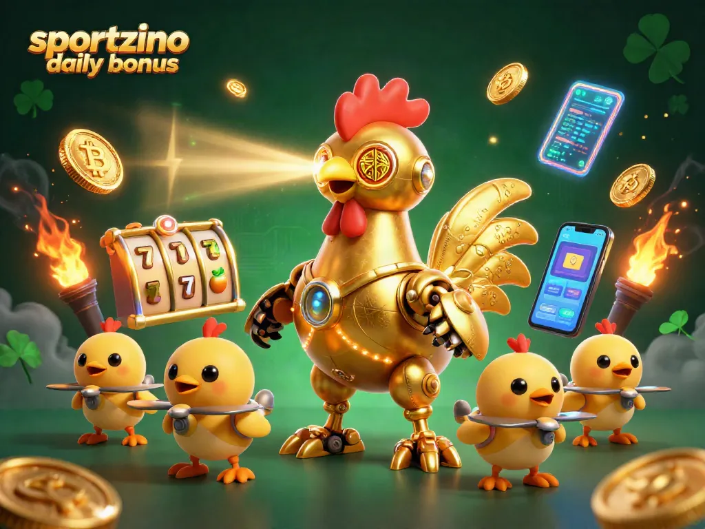 Claim your sportzino daily bonus with vibrant 3D illustration showcasing rich casino elements.