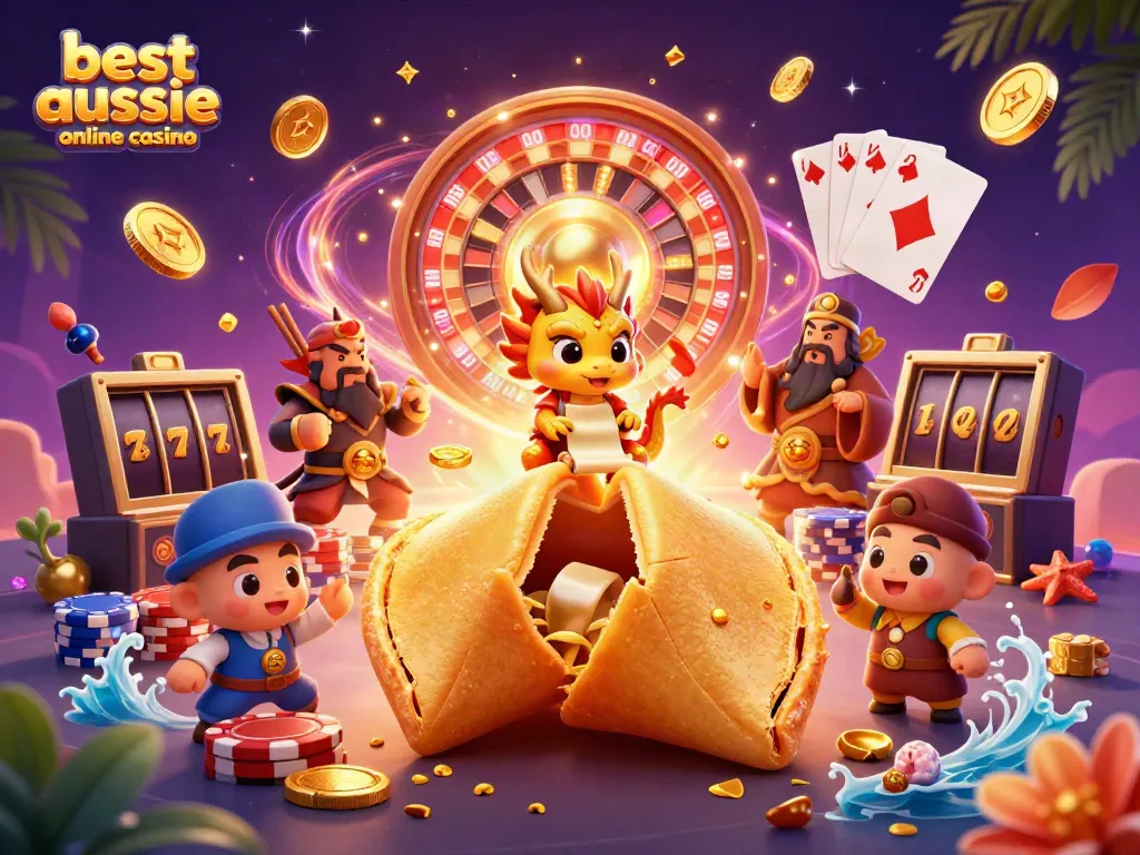 Experience the excitement of the best aussie online casino with vibrant characters and casino elements.