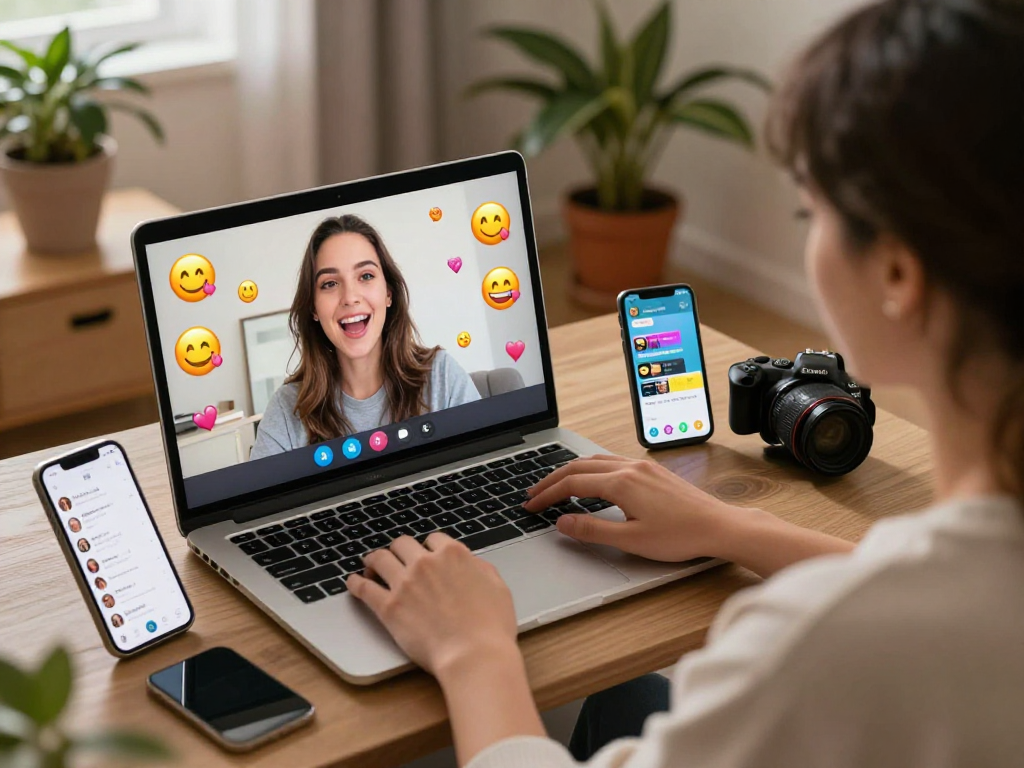 Engaging nsfw chat scene with friends on video call in a cozy setting, showcasing digital interactions.