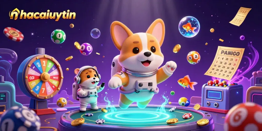Experience thrilling gameplay at nhacaiuytin with vibrant casino elements floating in a cosmic scene.