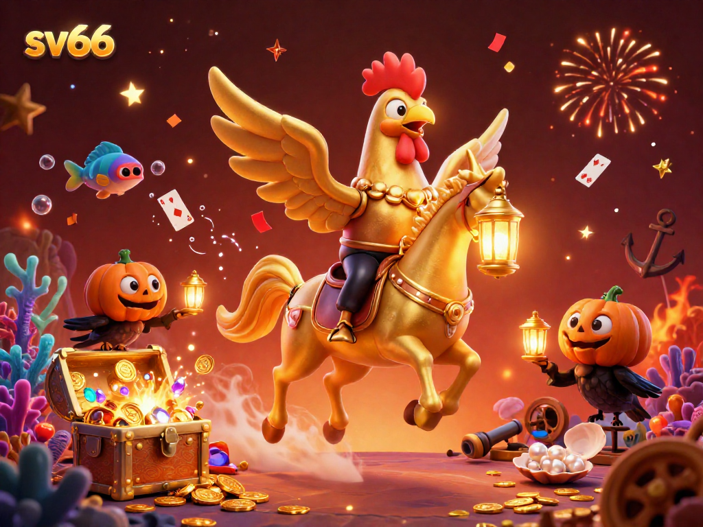 Engage in thrilling gameplay at sv66 with a magical golden rooster in a spectacular casino setting.