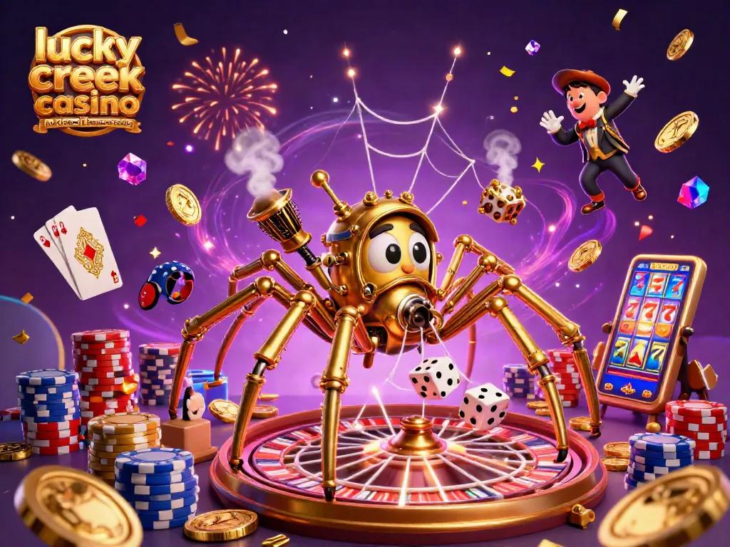 Engaging illustration of lucky creek casino no deposit bonus codes featuring a golden spider and gaming elements