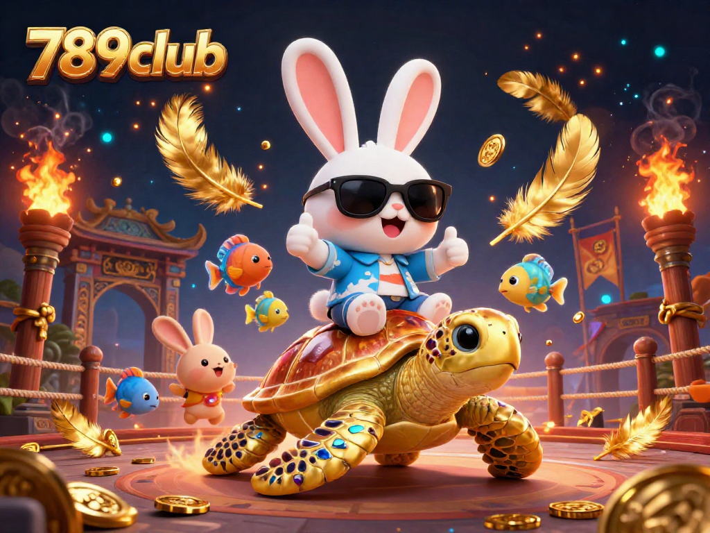 Experience the thrill of gaming at 789club with lucky rabbit and golden turtle in vibrant scene.