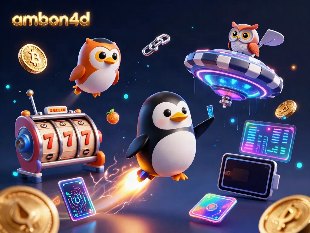 Experience the thrill of ambon4d with a golden penguin racing toward a cosmic casino.