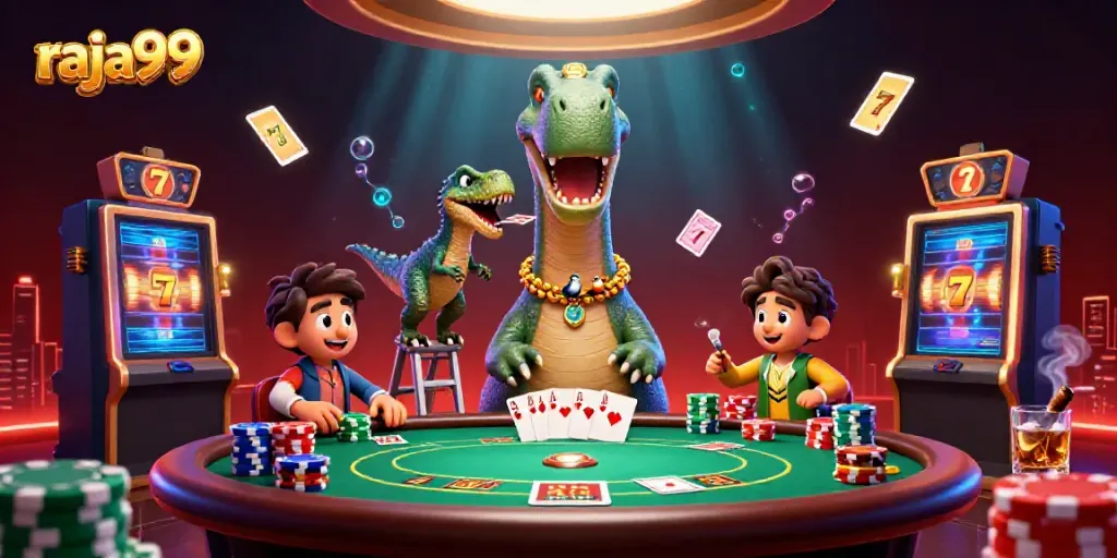 Engage in exciting gameplay at raja99 with exhilarating 3D casino illustrations showcasing vibrant slot action.