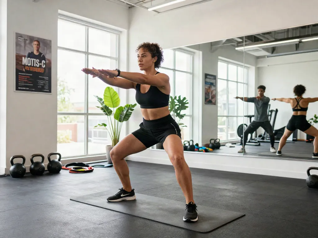 MOTS-C peptide benefits showcased in an energetic workout session at a vibrant gym.