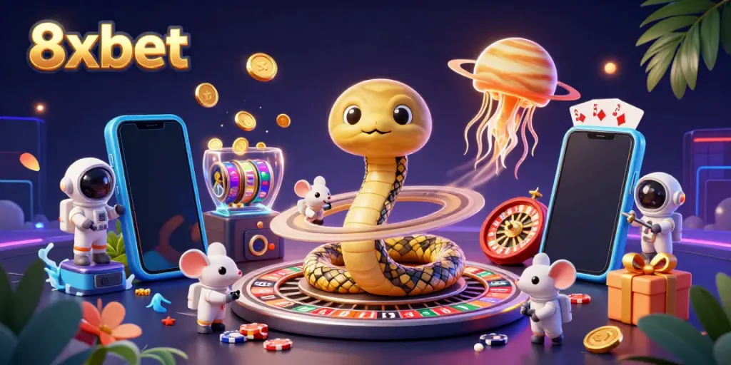 Experience thrilling gambling at 8xbet with interactive cosmic characters and dynamic casino elements.