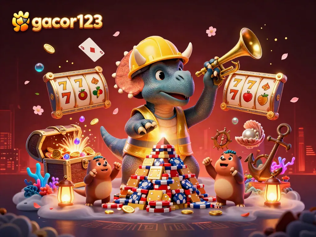 Experience thrilling jackpots at gacor123 with this vibrant 3D illustration celebrating casino excitement.